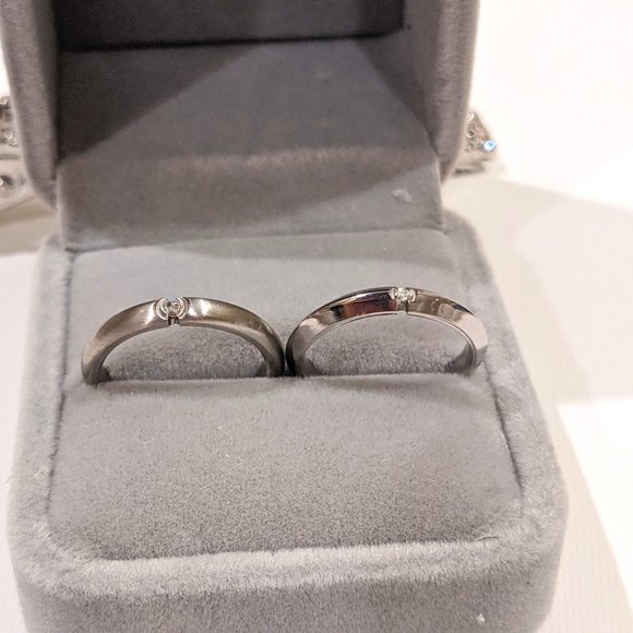 Steel Rings with Small Diamond Ring Set - Picture 1 of 4
